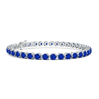 3.5mm AAAA Round Blue Sapphire Link Tennis Bracelet in White Gold