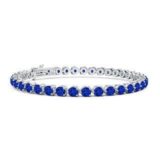 3.5mm Lab-Grown Round Blue Sapphire Link Tennis Bracelet in White Gold