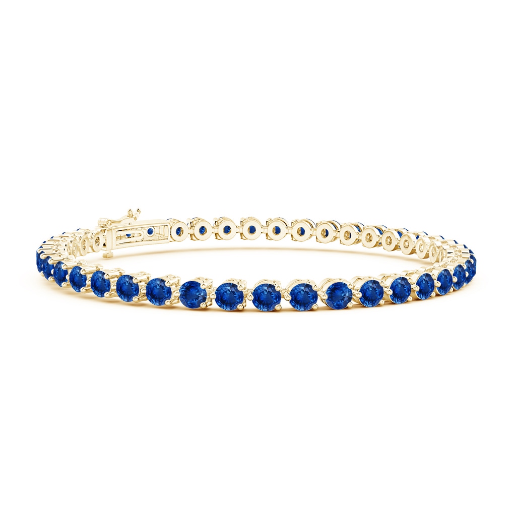 3mm AAA Round Blue Sapphire Link Tennis Bracelet in Yellow Gold 