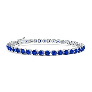 3mm AAAA Round Blue Sapphire Link Tennis Bracelet in 18K White Gold