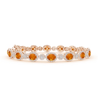 5x4mm AAA Claw-Set Oval Halo Orange Sapphire and Diamond Bracelet in Rose Gold