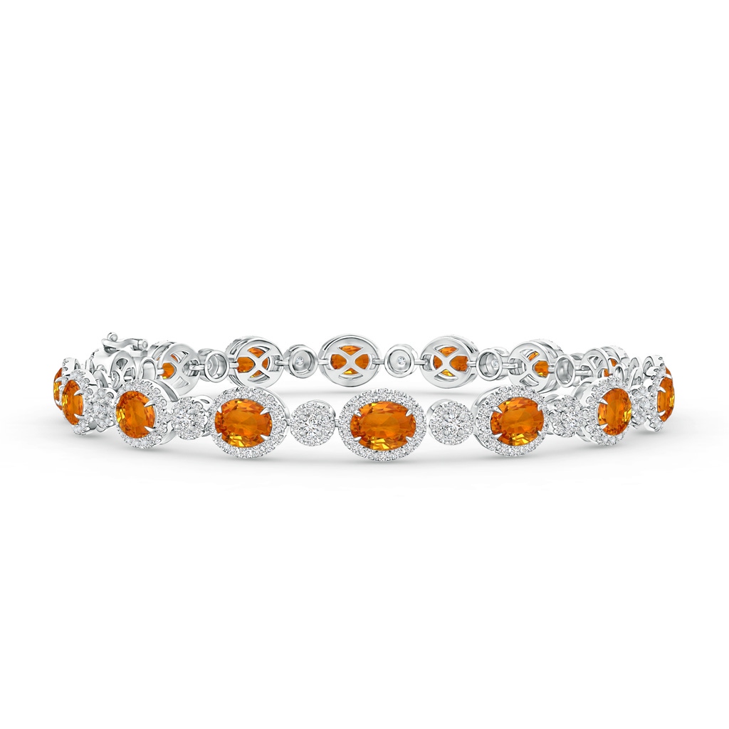 5x4mm AAA Claw-Set Oval Halo Orange Sapphire and Diamond Bracelet in White Gold