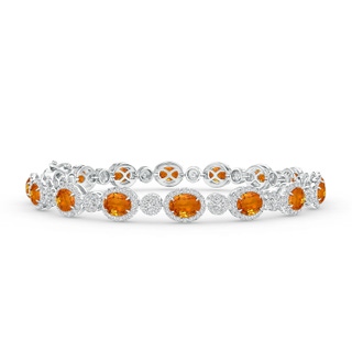 5x4mm AAA Claw-Set Oval Halo Orange Sapphire and Diamond Bracelet in White Gold