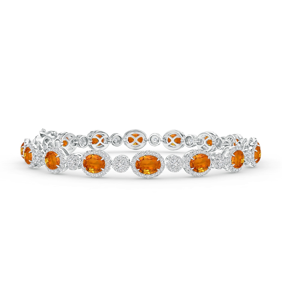 5x4mm AAA Claw-Set Oval Halo Orange Sapphire and Diamond Bracelet in White Gold 