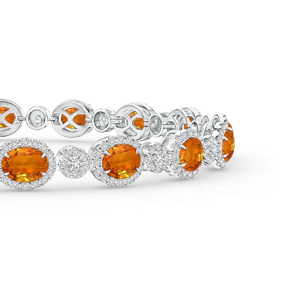 5x4mm AAA Claw-Set Oval Halo Orange Sapphire and Diamond Bracelet in White Gold Side 1