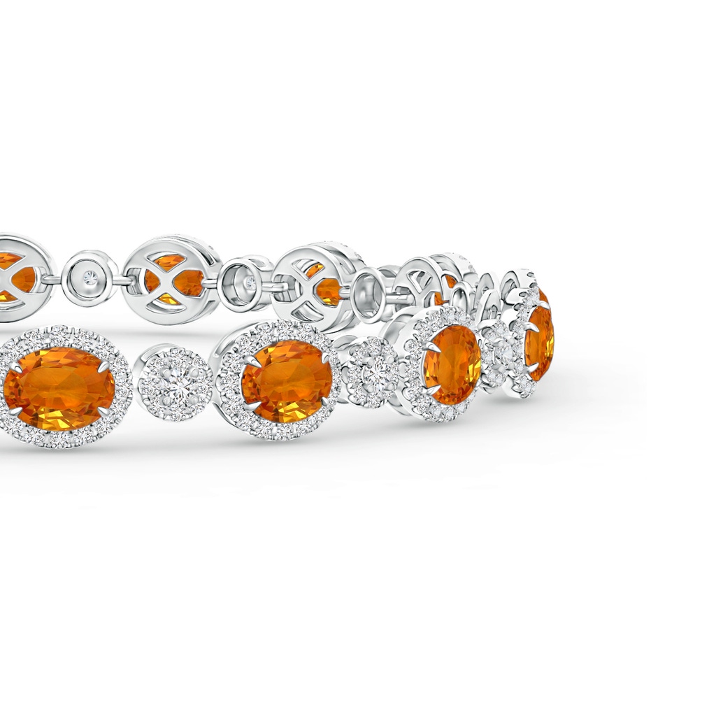 5x4mm AAA Claw-Set Oval Halo Orange Sapphire and Diamond Bracelet in White Gold - side 1
