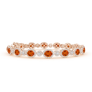 5x4mm AAAA Claw-Set Oval Halo Orange Sapphire and Diamond Bracelet in Rose Gold