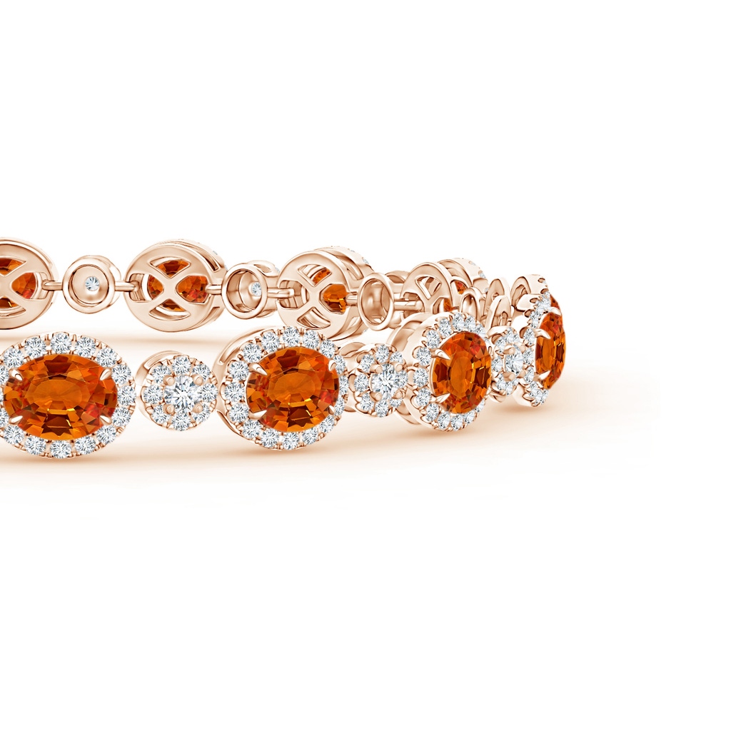 5x4mm AAAA Claw-Set Oval Halo Orange Sapphire and Diamond Bracelet in Rose Gold - side 1
