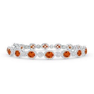 5x4mm AAAA Claw-Set Oval Halo Orange Sapphire and Diamond Bracelet in White Gold