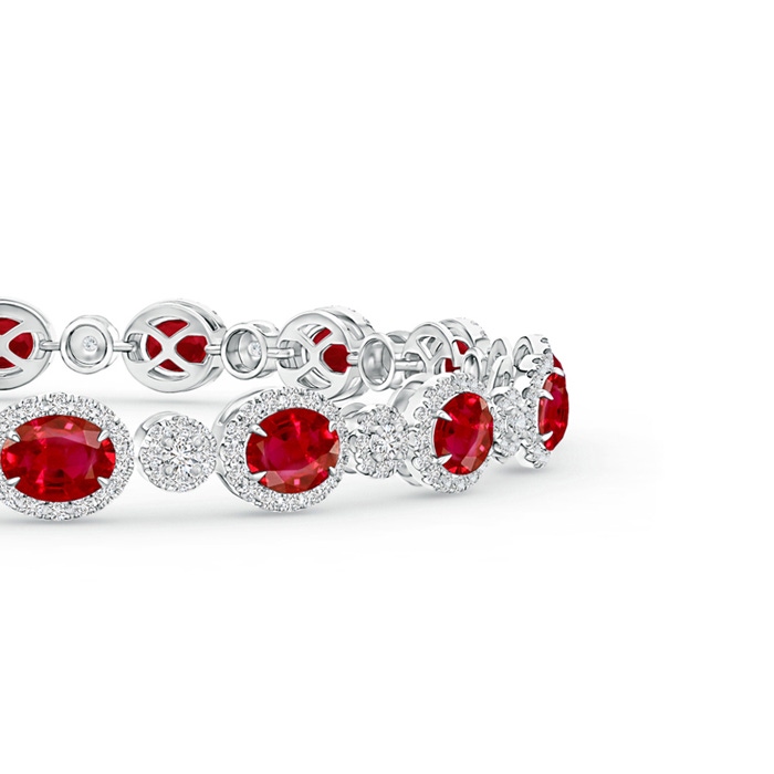 5x4mm AAA Claw Set Oval Halo Ruby and Diamond Tennis Bracelet in White Gold Product Image