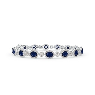 5x4mm A Claw Set Oval Halo Sapphire and Diamond Tennis Bracelet in 9K White Gold