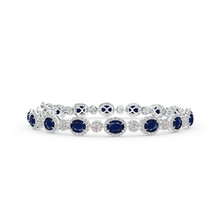 5x4mm A Claw Set Oval Halo Sapphire and Diamond Tennis Bracelet in White Gold