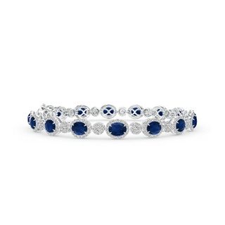 5x4mm AA Claw Set Oval Halo Sapphire and Diamond Tennis Bracelet in 10K White Gold