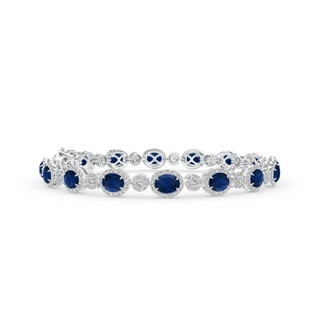 5x4mm AA Claw Set Oval Halo Sapphire and Diamond Tennis Bracelet in White Gold
