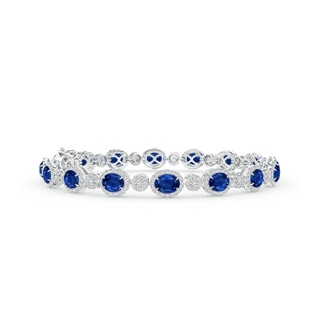 5x4mm AAA Claw Set Oval Halo Sapphire and Diamond Tennis Bracelet in 10K White Gold