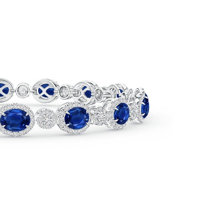 5x4mm AAA Claw Set Oval Halo Sapphire and Diamond Tennis Bracelet in White Gold product image