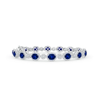 5x4mm AAAA Claw Set Oval Halo Sapphire and Diamond Tennis Bracelet in White Gold