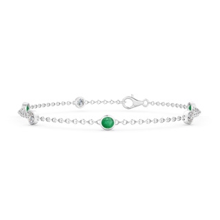 3.5mm A Bezel-Set Emerald and Diamond Station Bracelet with Chain in 10K White Gold