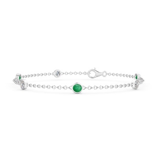 3.5mm A Bezel-Set Emerald and Diamond Station Bracelet with Chain in 9K White Gold