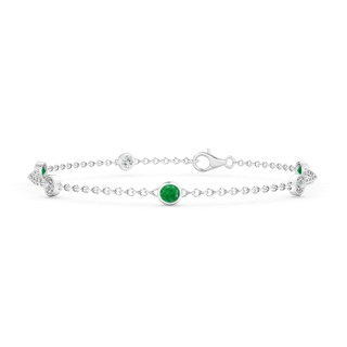 3.5mm AA Bezel-Set Emerald and Diamond Station Bracelet with Chain in 10K White Gold