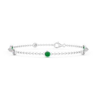 3.5mm AA Bezel-Set Emerald and Diamond Station Bracelet with Chain in 9K White Gold