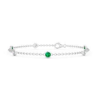 3.5mm AAA Bezel-Set Emerald and Diamond Station Bracelet with Chain in 10K White Gold