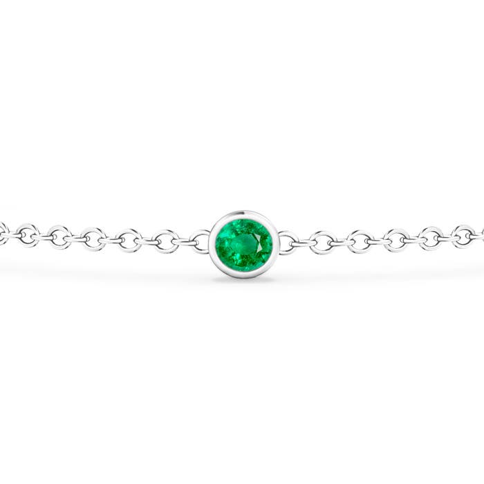 3.5mm AAA Bezel-Set Emerald and Diamond Station Bracelet with Chain in White Gold - side 1