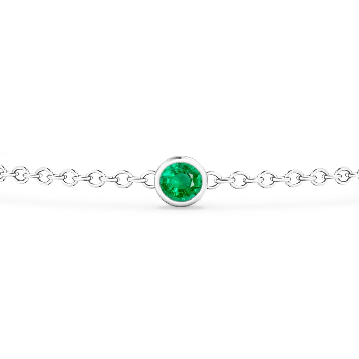 3.5mm AAA Bezel-Set Emerald and Diamond Station Bracelet with Chain in White Gold product image