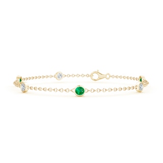 3.5mm AAA Bezel-Set Emerald and Diamond Station Bracelet with Chain in Yellow Gold