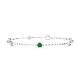 3.5mm AAAA Bezel-Set Emerald and Diamond Station Bracelet with Chain in 10K White Gold