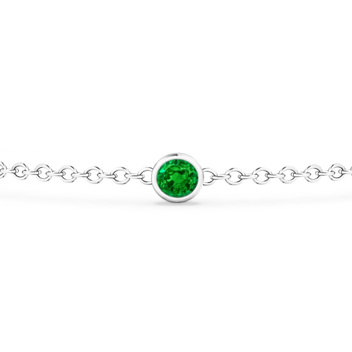 3.5mm AAAA Bezel-Set Emerald and Diamond Station Bracelet with Chain in White Gold Product Image