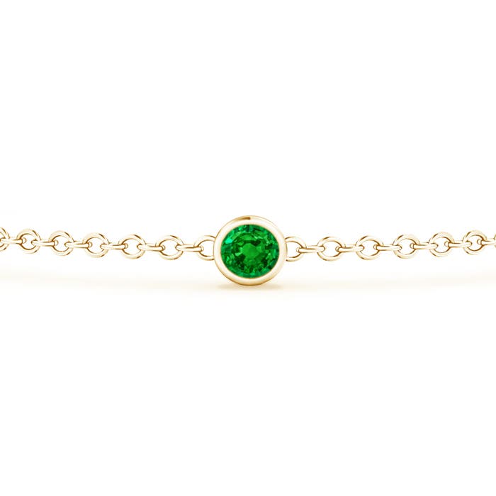 3.5mm AAAA Bezel-Set Emerald and Diamond Station Bracelet with Chain in Yellow Gold