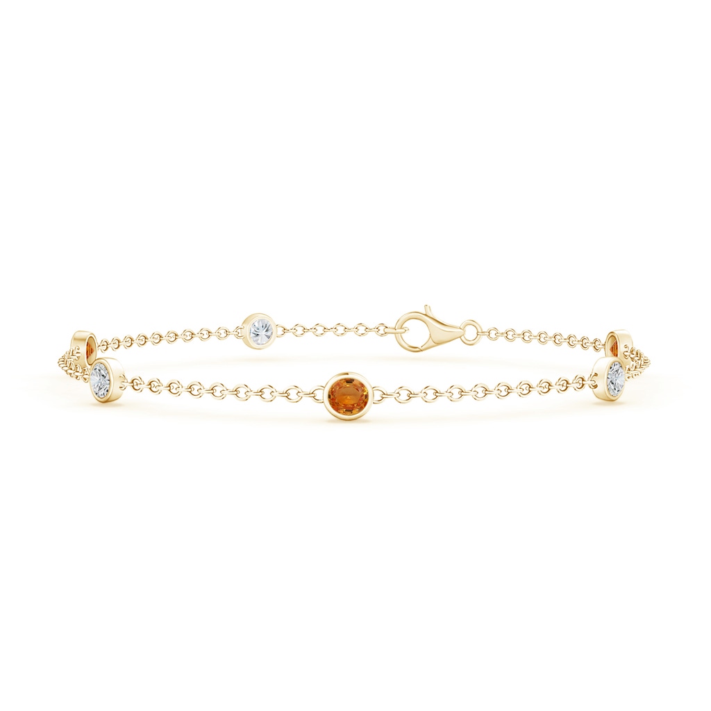 3.5mm AAA Bezel-Set Orange Sapphire & Diamond Station Bracelet in 18K Yellow Gold