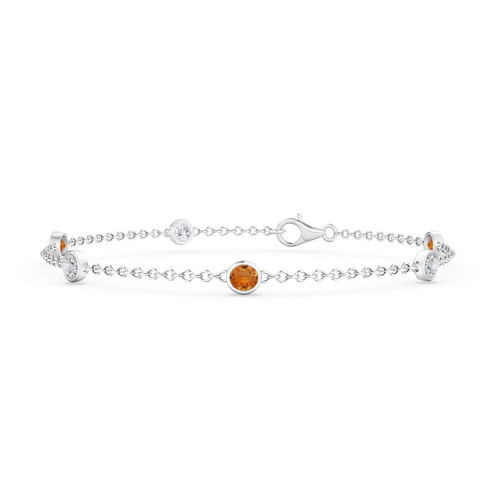3.5mm AAA Bezel-Set Orange Sapphire & Diamond Station Bracelet in White Gold