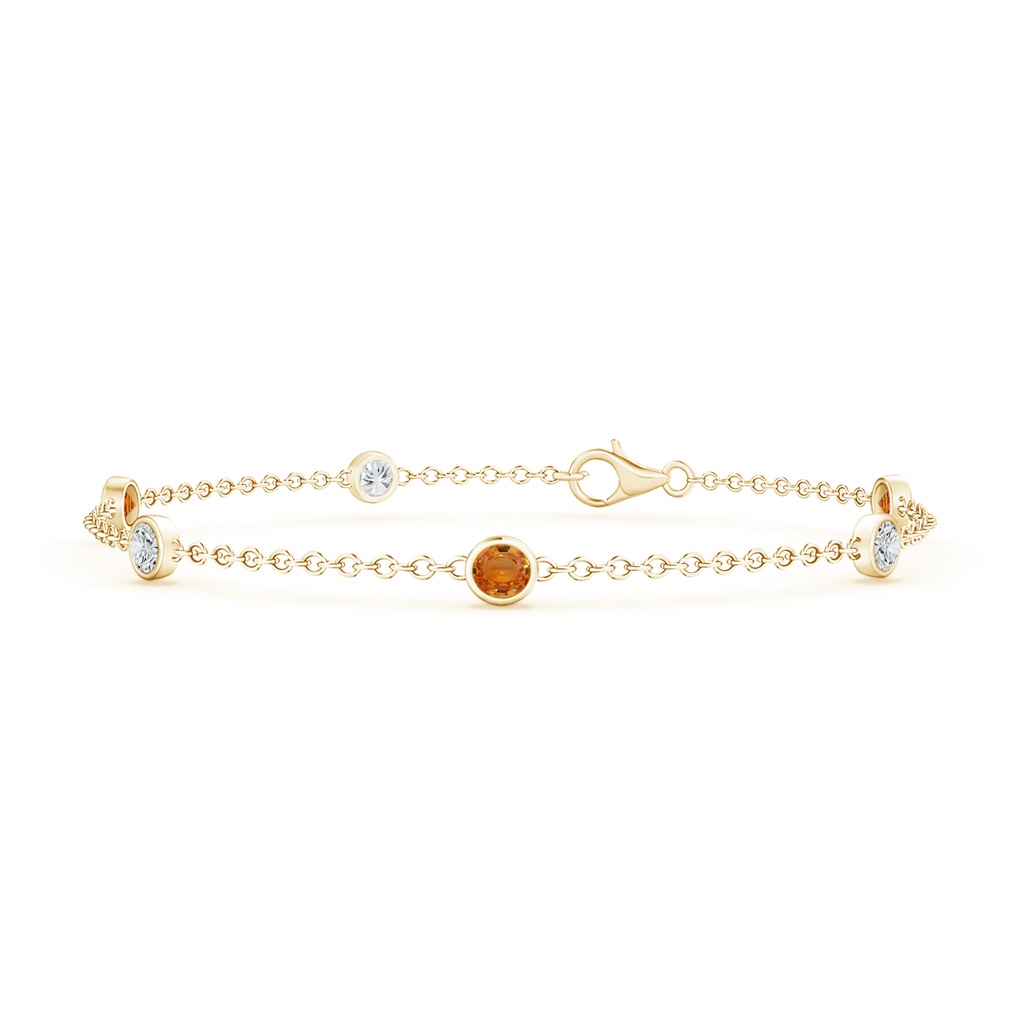 3.5mm AAA Bezel-Set Orange Sapphire & Diamond Station Bracelet in Yellow Gold