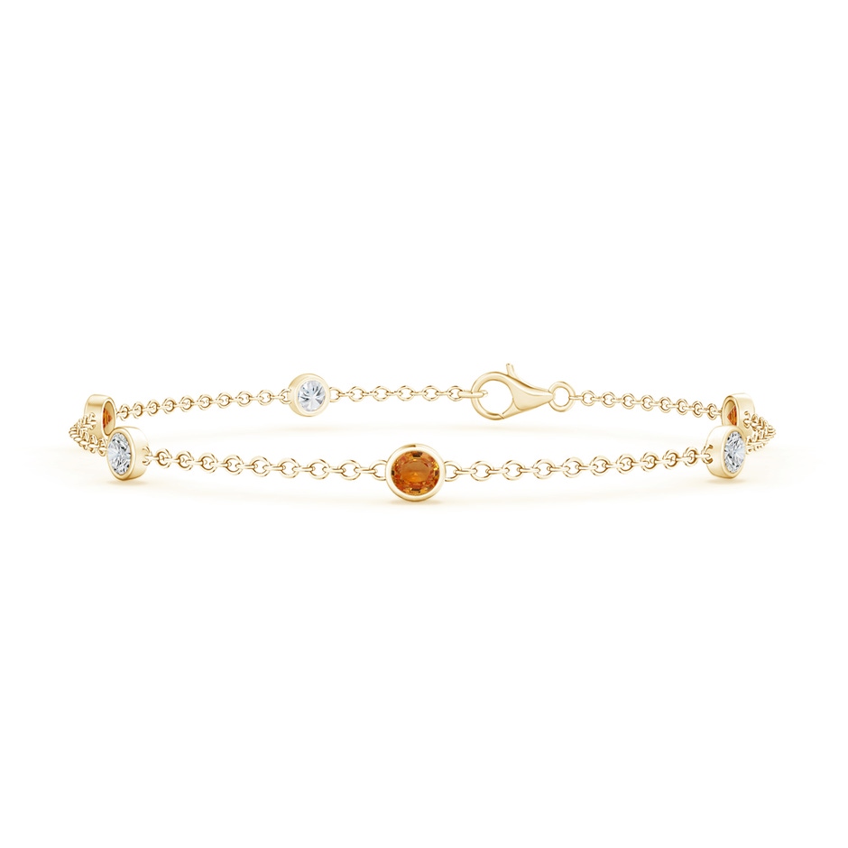 3.5mm AAA Bezel-Set Orange Sapphire & Diamond Station Bracelet in Yellow Gold 