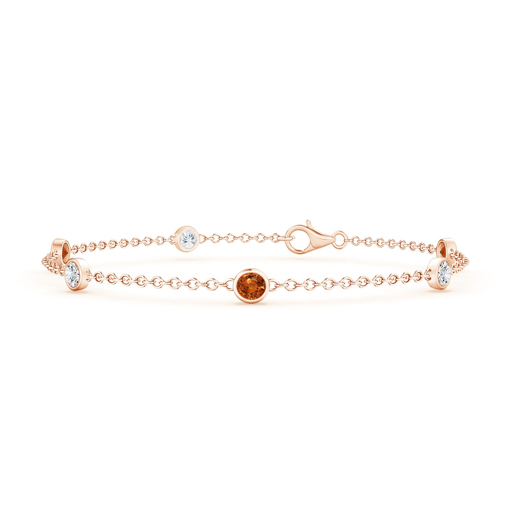 3.5mm AAAA Bezel-Set Orange Sapphire & Diamond Station Bracelet in Rose Gold