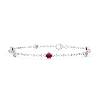 3.5mm A Bezel-Set Ruby and Diamond Station Bracelet with Chain in White Gold