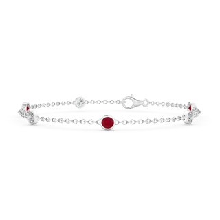 3.5mm AA Bezel-Set Ruby and Diamond Station Bracelet with Chain in 9K White Gold
