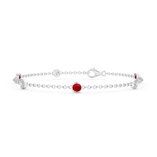 3.5mm AAA Bezel-Set Ruby and Diamond Station Bracelet with Chain in 9K White Gold