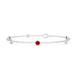 3.5mm AAA Bezel-Set Ruby and Diamond Station Bracelet with Chain in White Gold