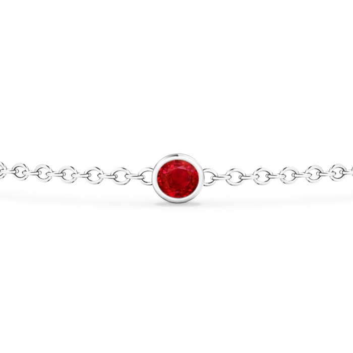 3.5mm AAA Bezel-Set Ruby and Diamond Station Bracelet with Chain in White Gold Product Image