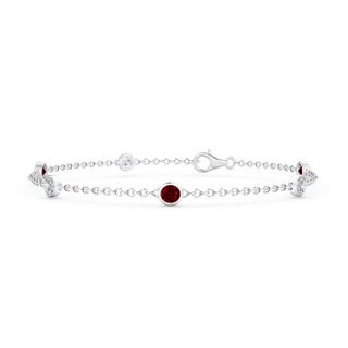 3.5mm AAAA Bezel-Set Ruby and Diamond Station Bracelet with Chain in 9K White Gold