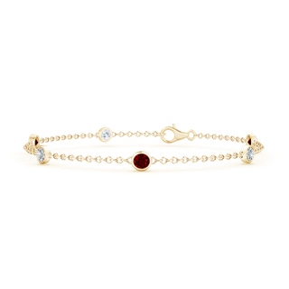 3.5mm AAAA Bezel-Set Ruby and Diamond Station Bracelet with Chain in 9K Yellow Gold