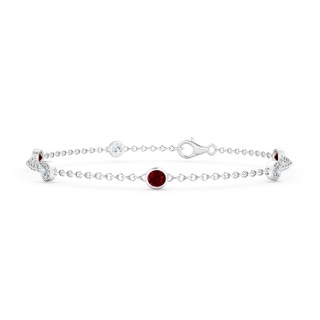 3.5mm AAAA Bezel-Set Ruby and Diamond Station Bracelet with Chain in White Gold