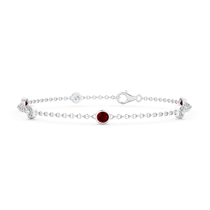 3.5mm Lab-Grown Bezel-Set Ruby and Diamond Station Bracelet with Chain in White Gold 