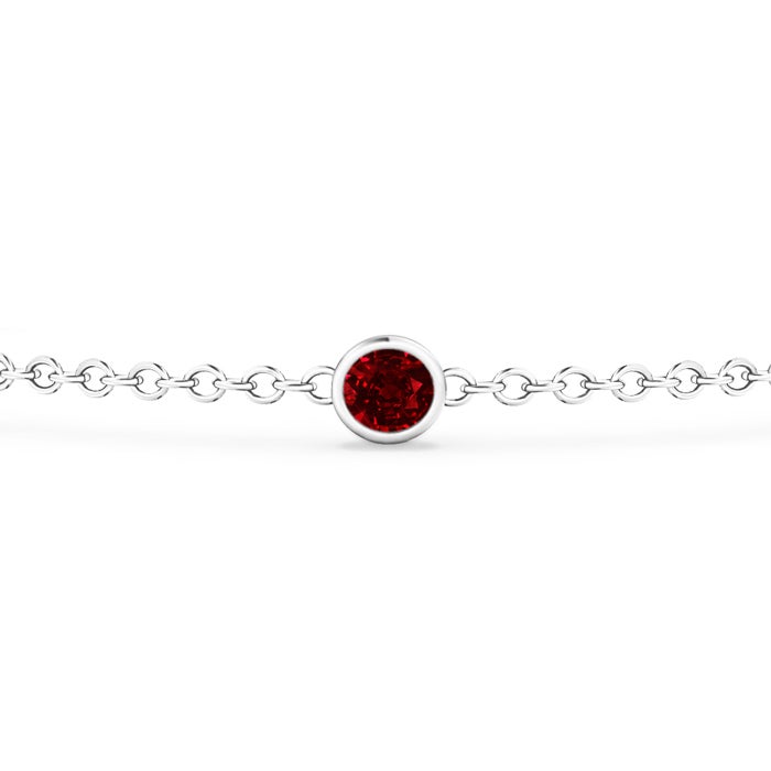 3.5mm AAAA Bezel-Set Ruby and Diamond Station Bracelet with Chain in White Gold - side 1