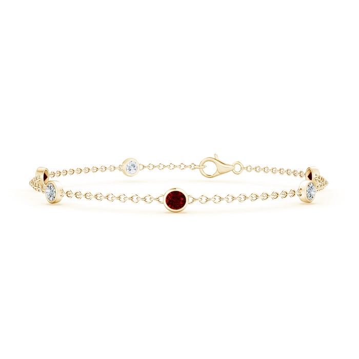 3.5mm AAAA Bezel-Set Ruby and Diamond Station Bracelet with Chain in Yellow Gold