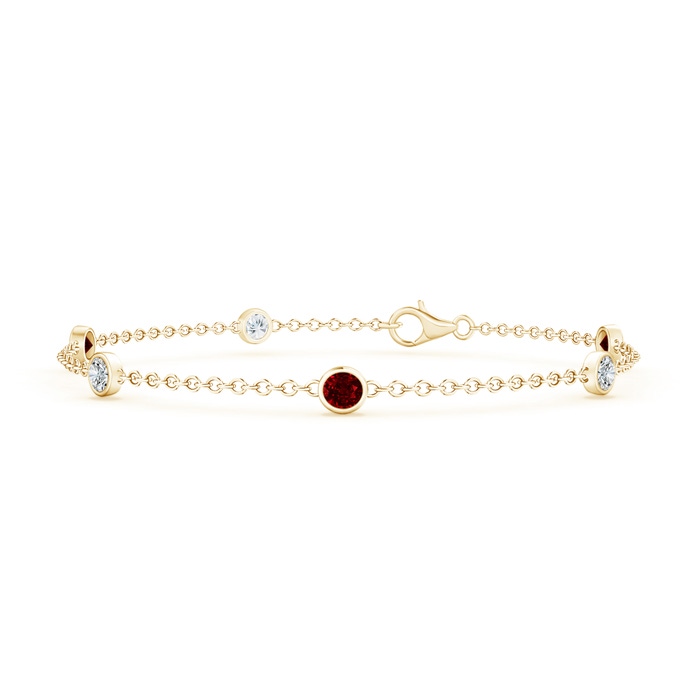 3.5mm AAAA Bezel-Set Ruby and Diamond Station Bracelet with Chain in Yellow Gold 