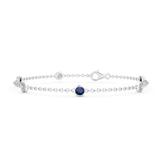3.5mm AA Bezel-Set Sapphire and Diamond Station Bracelet with Chain in 10K White Gold